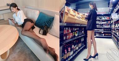 高挑女孩“苏蔚 Sunny”腿长110cm 穿上黑丝袜太香了!0