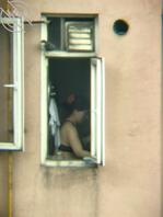 上次用激光笔晃了一下她，好像被吓到了，窗帘也不开了，今天又被我抓到了1