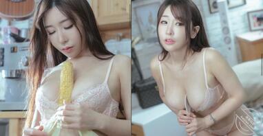 G乳女神“星野优”吃玉米不用手拿,“雄伟海沟”放什么都深陷其中0