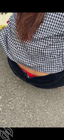 女大学生低腰裤走光露出红色内裤1